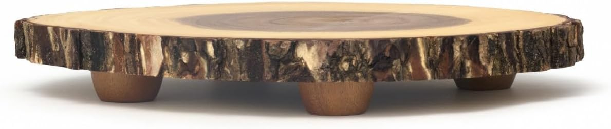 Lipper International Handcrafted Acacia Tree Bark Footed Server Platter, Small