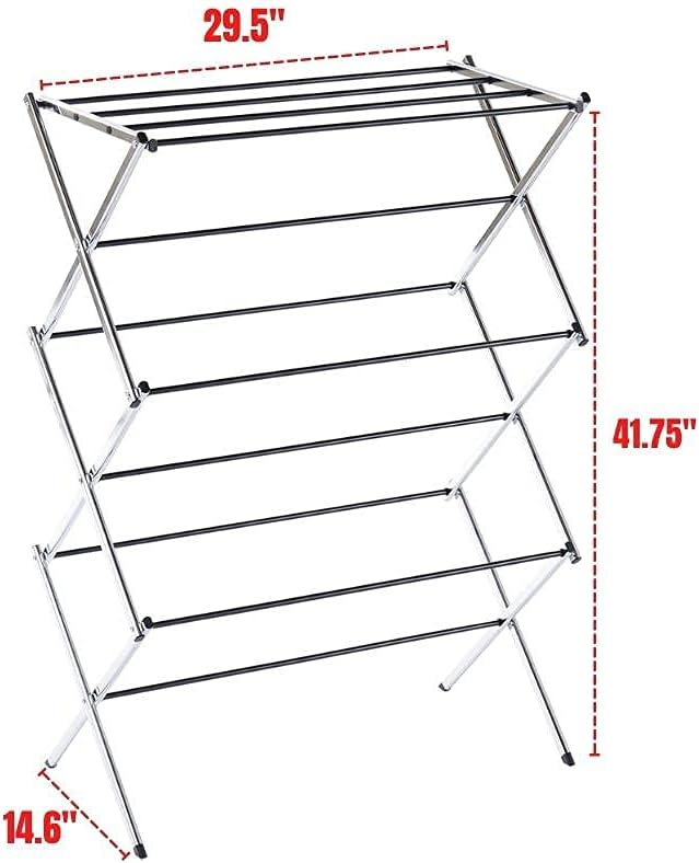 Portable Collapsible Clothing Dry Rack, Retractable Drying Rack for Clothes, Lingerie, Towels, Linens, Laundry Home Apartment, Metal Chrome Finish
