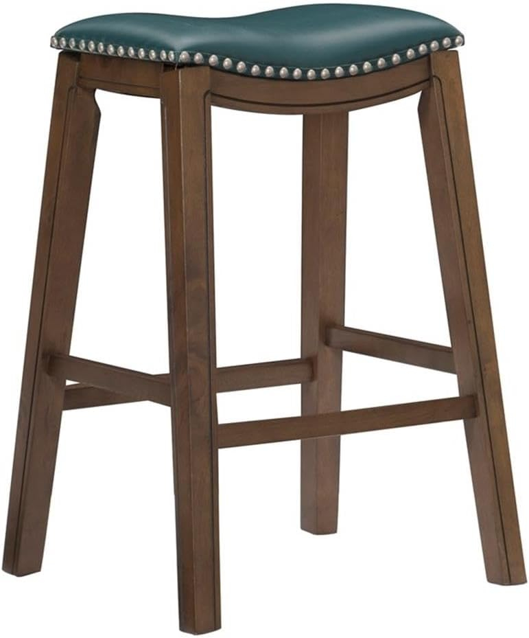 Homelegance 29" Pub Height Wooden Bar Stool Saddle Seat Barstool, Green Brown