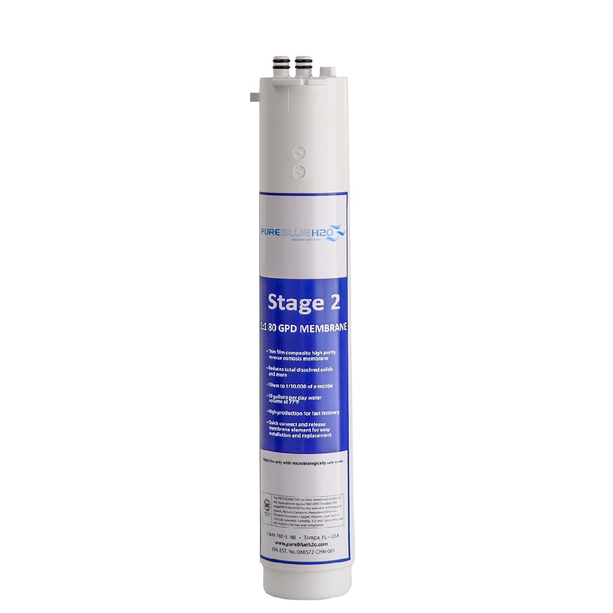 Pure Blue 3-Stage 1:1 Ultra 80 GPD Certified Reverse Osmosis System Replacement Filter - Stage 2 Membrane Filter