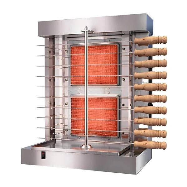 Homira Vertical Shawarma Machine - 2 Burner Rotisserie Grill, Doner Kebab and Tacos Al Pastor Machine with 10 Kebab Skewers