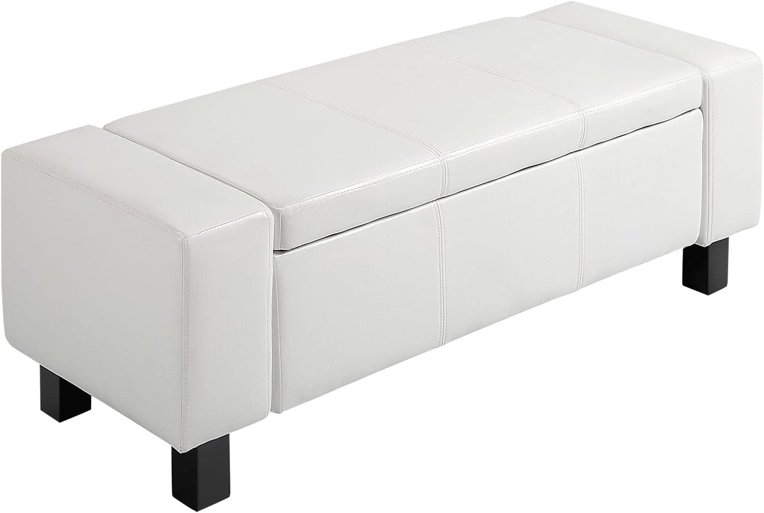 CCBIUOMBO 42\u201D Faux Leather  Ottoman Bench Organizer Chest Rectangular Footstool with Hinged Lid for Living Room  Entryway  or Bedroom - Cream White