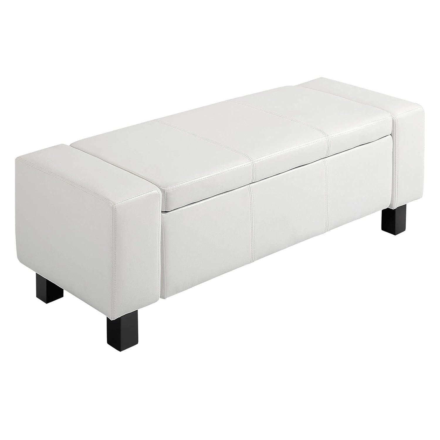 CCBIUOMBO 42\u201D Faux Leather  Ottoman Bench Organizer Chest Rectangular Footstool with Hinged Lid for Living Room  Entryway  or Bedroom - Cream White