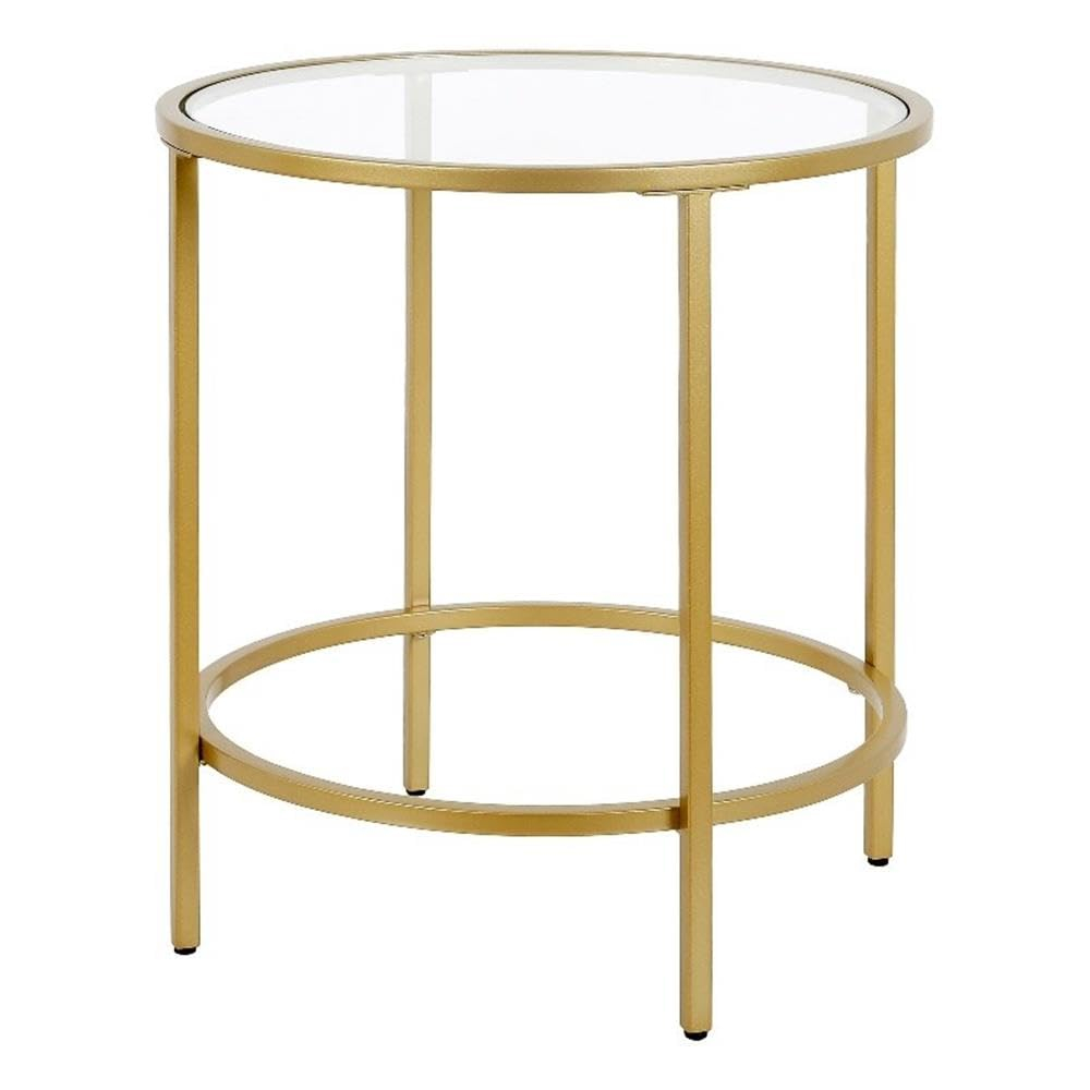 Evelyn&Zoe Sivil 20" Wide Round Side Table, Brass