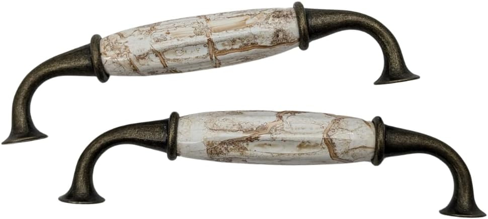 12 pcs Antique Brass Ceramic Pumpkin Cabinet Handles with Brown Marble Finish for Cabinets, Drawers, Dressers, Trays