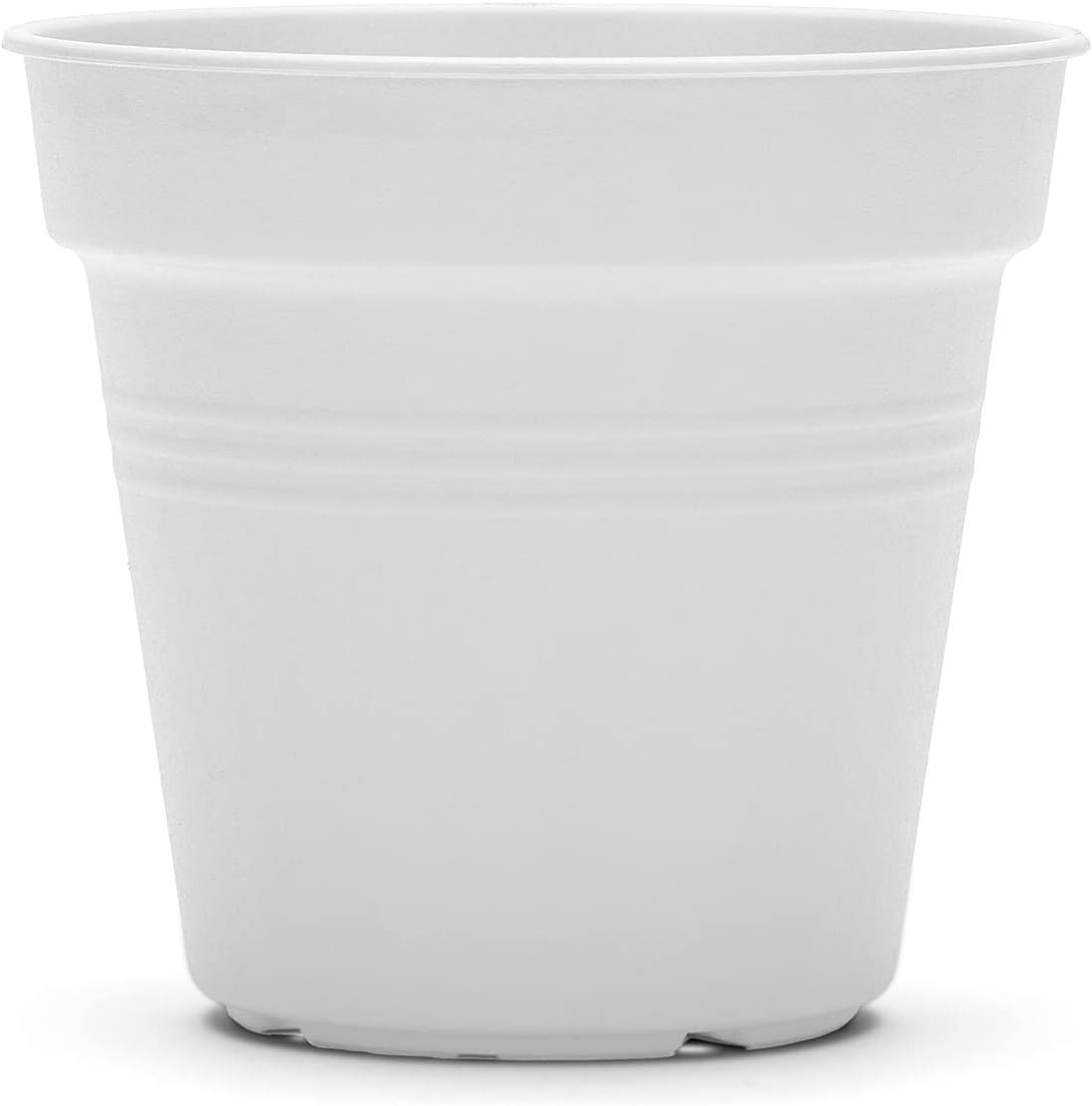 White Lightweight Plastic Round Planter Pots with Trays, Set of 4