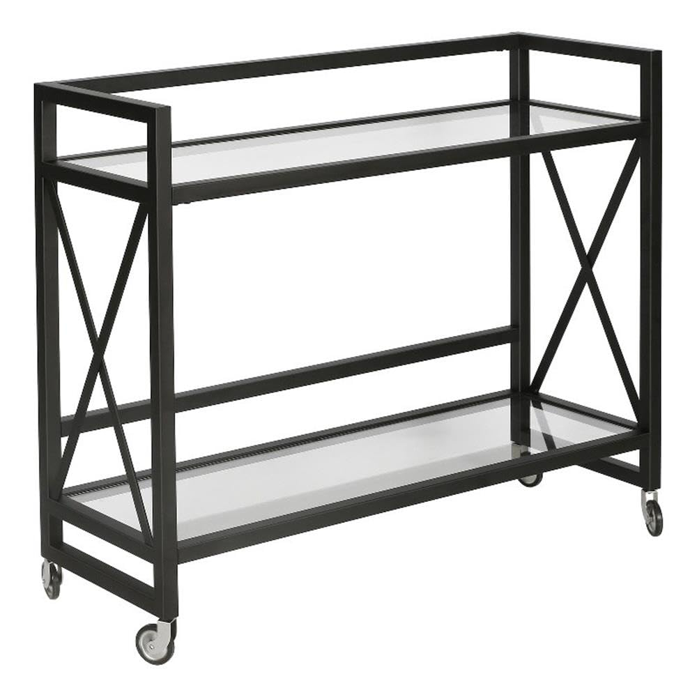 Evelyn&Zoe 38" Blackened Bronze Metal/Glass Bar Cart
