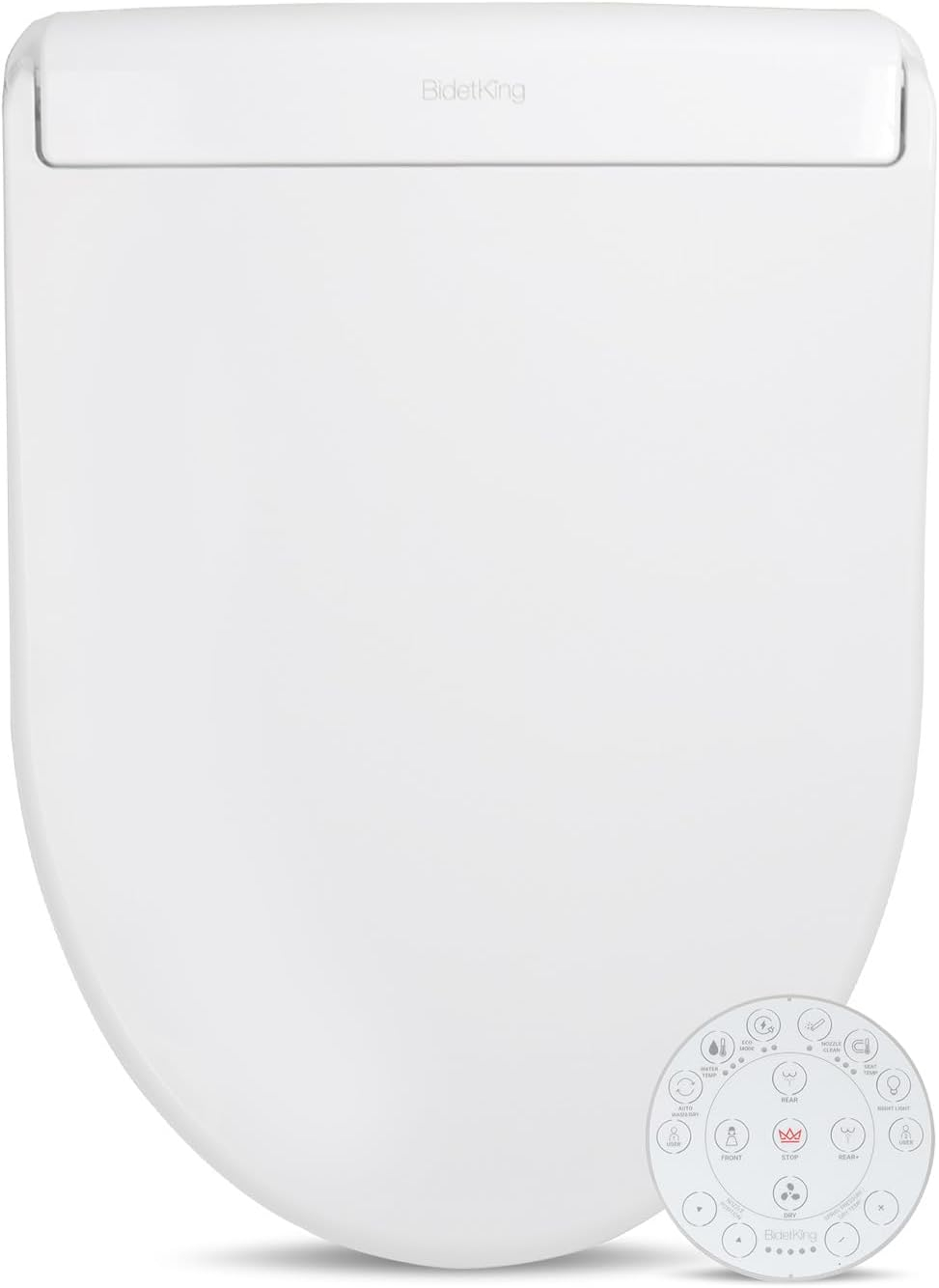 Crown Elongated Bidet Toilet Seat, Endless Warm Water, Strong Spray, Backlit Remote, Multi-color LED, Ultra Slim, Stainless Steel Nozzle, Sittable Lid, 3 Year Warranty
