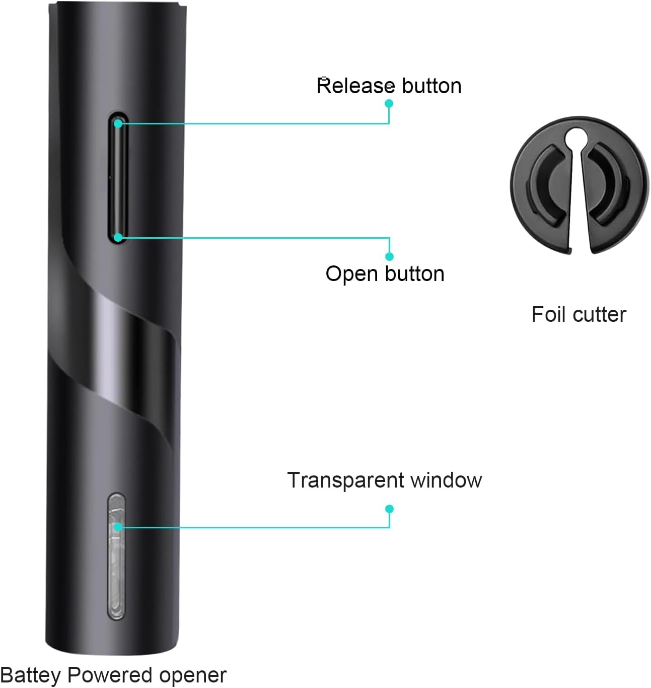 Electric Wine Opener, Automatic Corkscrews Wine Bottles Openers with Foil Cutter, Battery Operated Wine Bottles Openers for Wine Lovers in Home Kitchen Party Bar Outdoor - Black