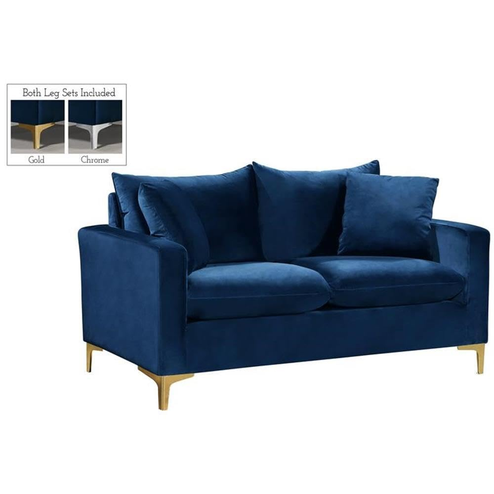 Meridian Furniture Naomi Contemporary Velvet Loveseat in Navy