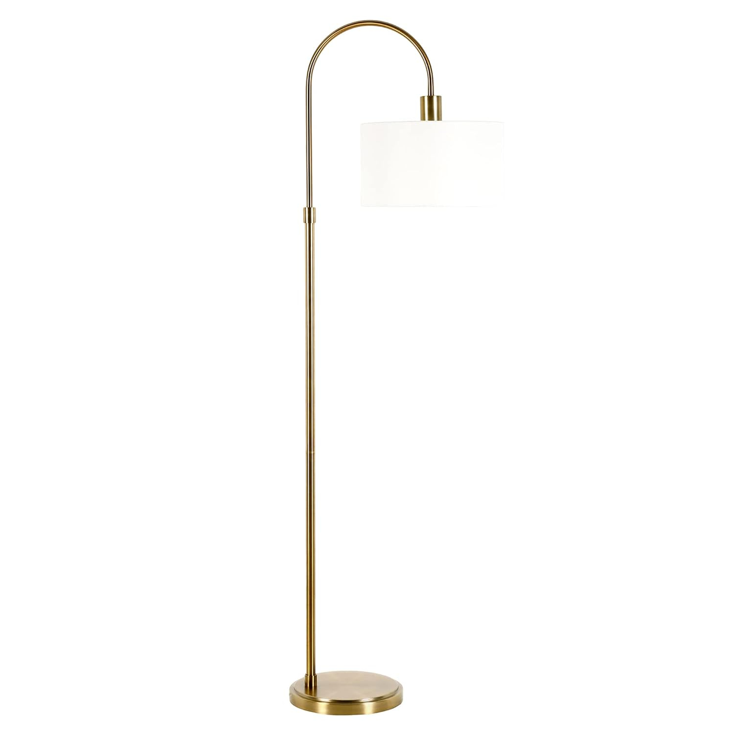Evelyn&Zoe Veronica 70" Tall Arc Floor Lamp with Fabric Shade, Brushed Nickel/White