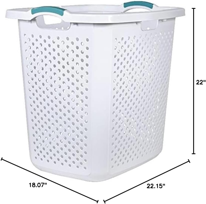 Home Logic 2.5 Bushel Extra Large Plastic Laundry Hamper, White, Adult / Tween