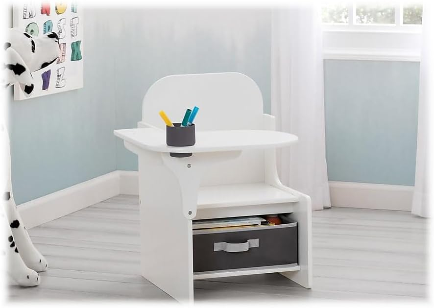 Delta Children Classic Chair Desk With Storage Bin, Greenguard Gold Certified, Bianca White