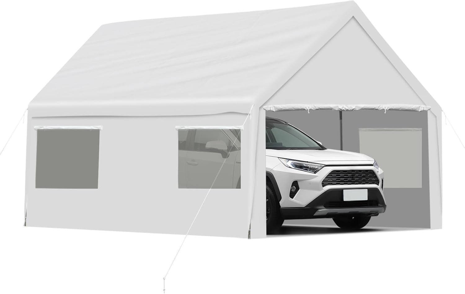 Aoodor 20 x 10 FT. Vehicle Carport Canopy Portable Garage Party Canopy Tent Boat Shelter, Heavy Duty Metal Frame with Removable Rool-up Sidewalls and Doors, White