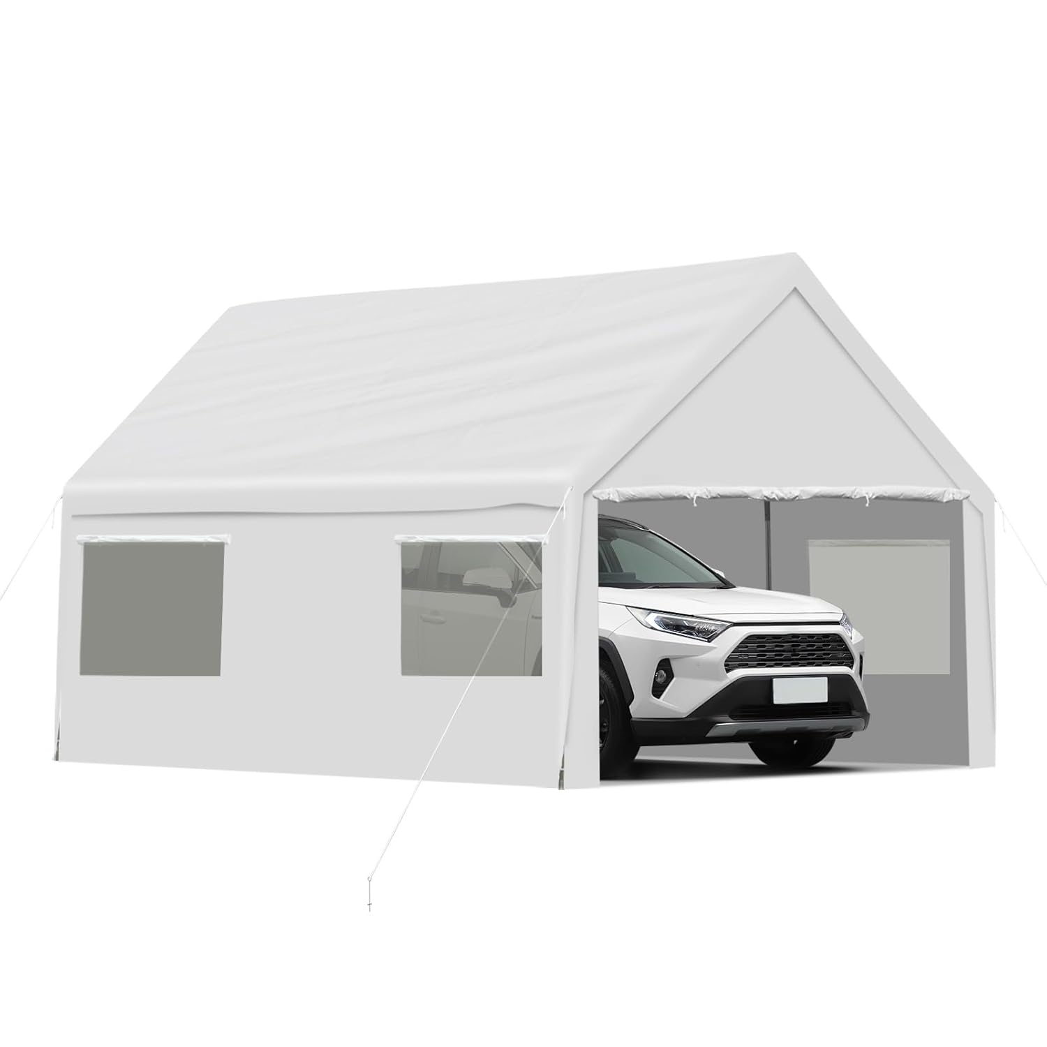 Aoodor 20 x 10 FT. Vehicle Carport Canopy Portable Garage Party Canopy Tent Boat Shelter, Heavy Duty Metal Frame with Removable Rool-up Sidewalls and Doors, White