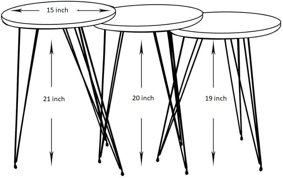 PAK HOME Set of 3 Grey Marble Nesting End Tables Round Wood Stacking Coffee Side Accent Table with Metal Legs for Living Room, Home Office, Nightstands for Bedroom