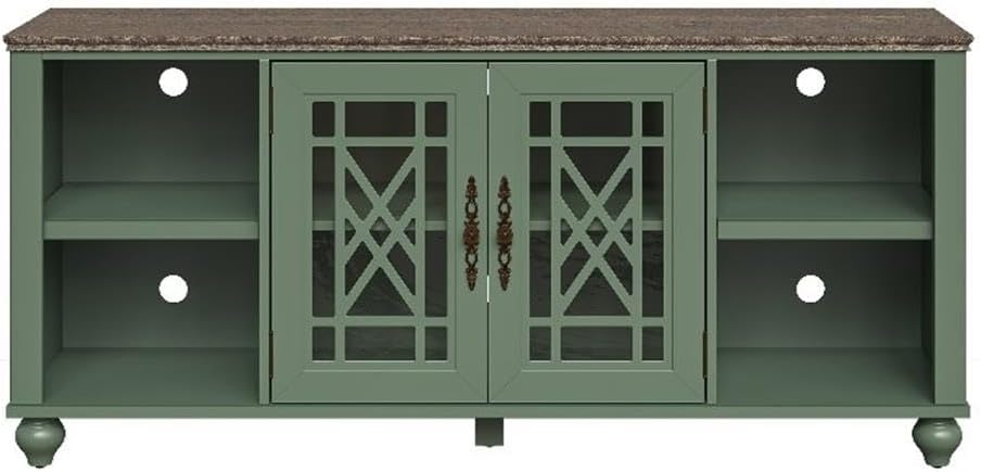 LIVILAND 60" Vintage TV Stand with Carved Doors for TVs Up to 70" - Green
