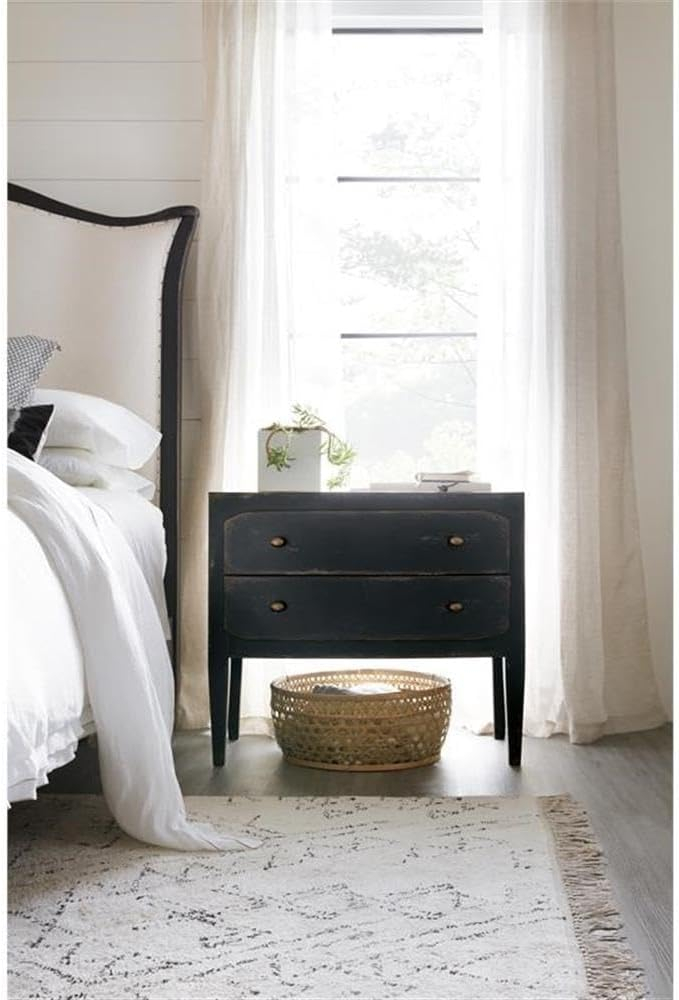 Distressed Black 34" Wood Two-Drawer Nightstand with USB Port