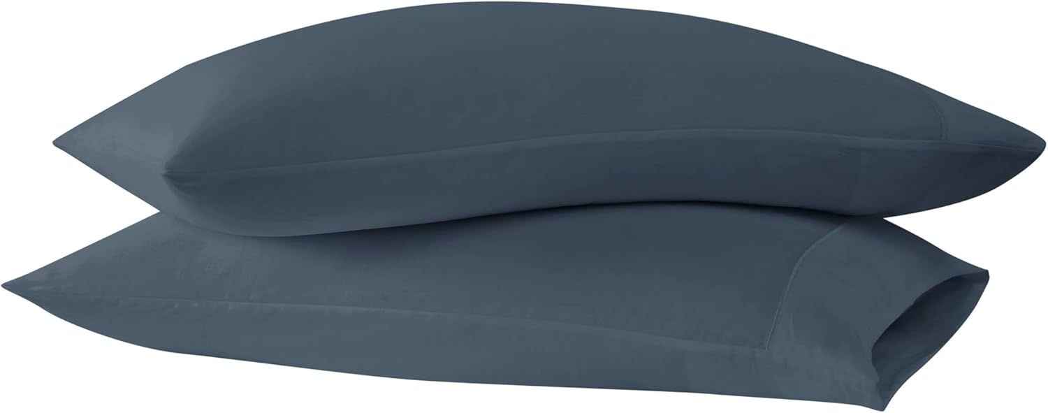 Blue Cotton Sateen Standard Pillowcase Set