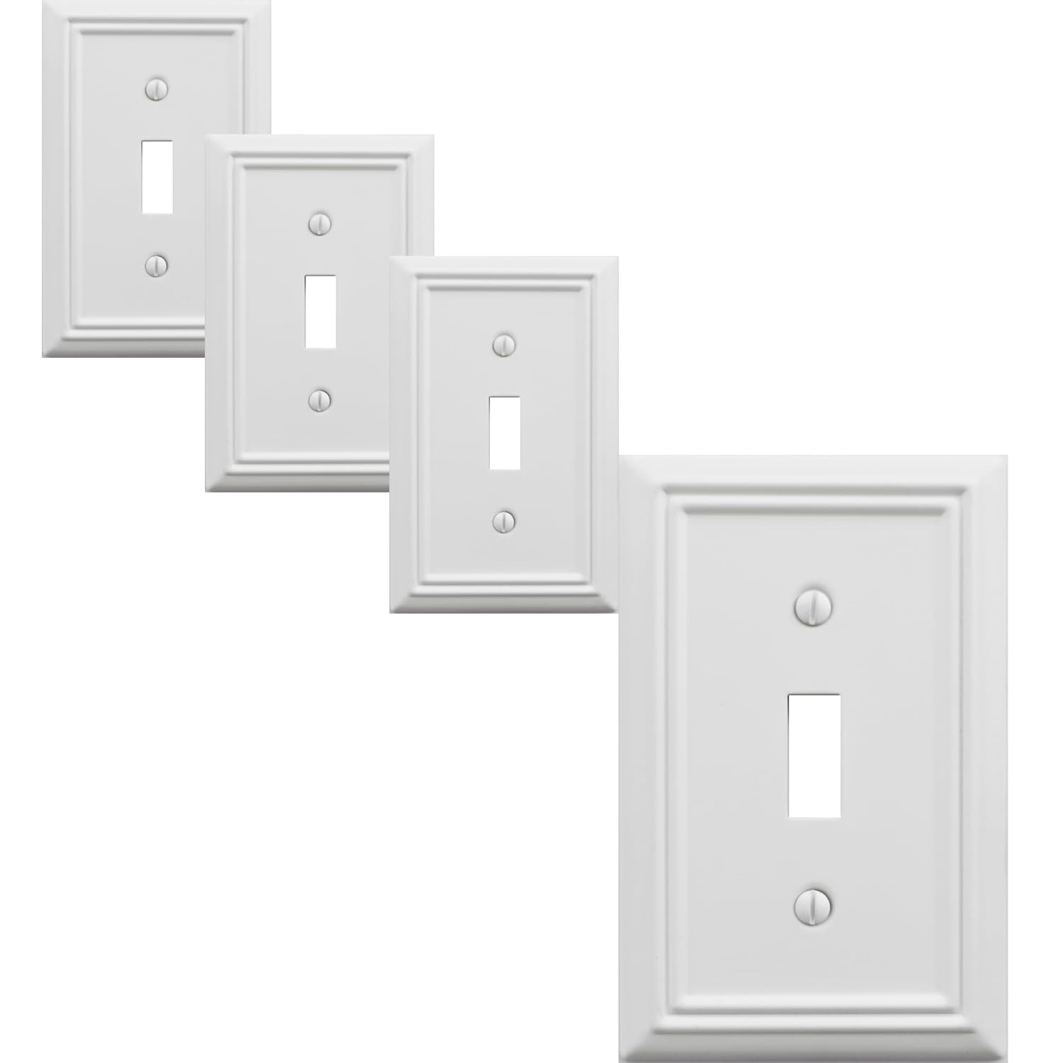 Modern Decorative Wall Plate Switch Plate Outlet Cover, Vintage Retro Wood Grain Design(Single Toggle-4 Pack, White)