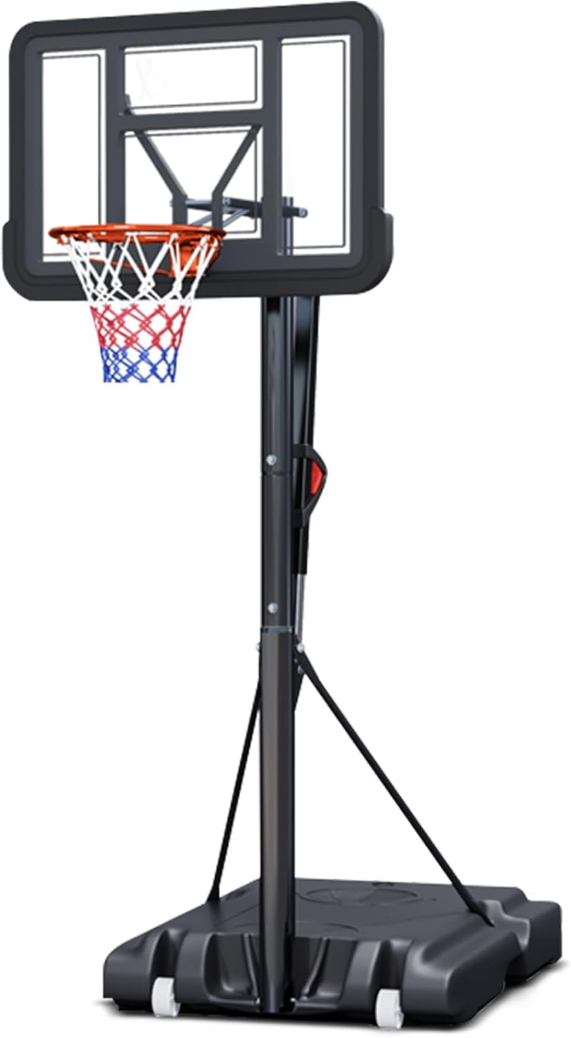 Portable Basketball Hoop,5.5-10FT Height Adjustable Outdoor Basketball Hoop Goal with 44 Inch Impact Backboard and Portable Wheels for Youth Adults Play in Backyard/Courts/Indoor