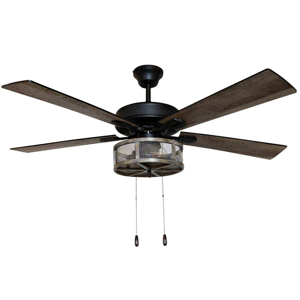 52" Brown Industrial Farmhouse Ceiling Fan with LED Light and Remote