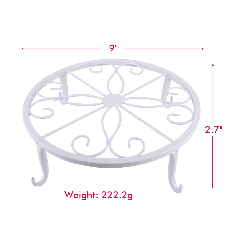 QISHENG Metal Plant Stand Wrought Iron Planter,Iron Art Flower Pot Supporting Stand Indoor Outdoor Garden Set of 3 (White)