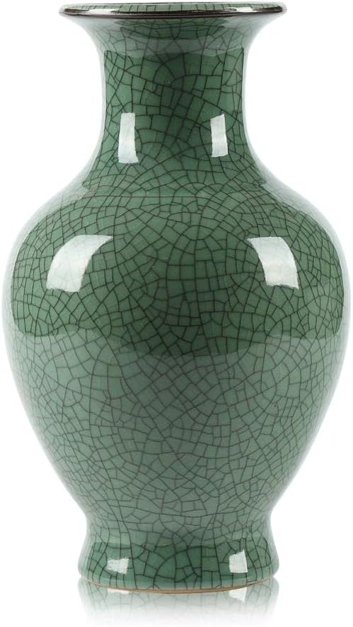 Green Ceramic Vase for Home Decor, Rustic Oriental Vases, Glazed Decorative Farmhouse Vase for Mantel, Table, Bookshelf, Living Room Decoration(Green)