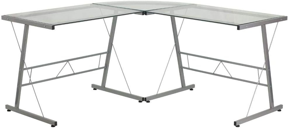 Flash Furniture L-Shaped Desk 83.5" Computer Corner Desk, Gaming Corner Desk, Home Office Corner Desk, Gaming Desk, Easy to Assemble, Clear