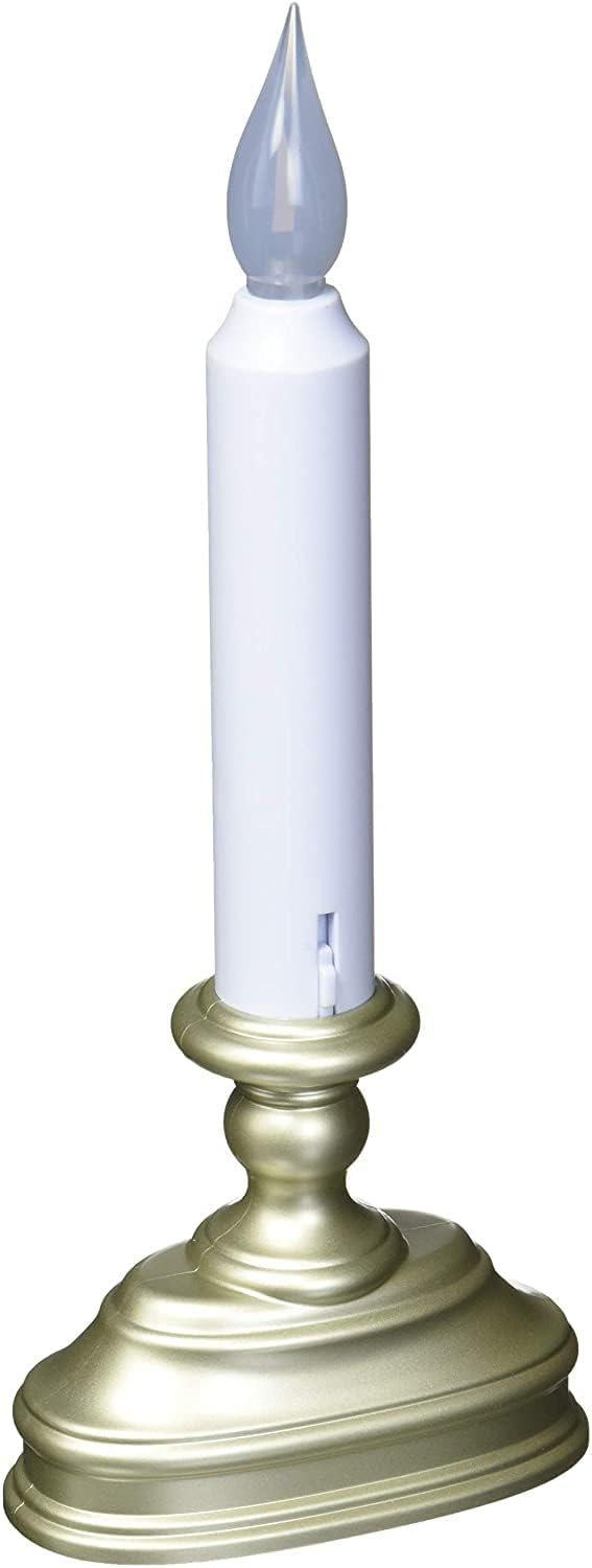 Battery Operated LED Flameless Window Candle Pewter/Silver Finish with Dusk to Dawn Sensor and White Flame