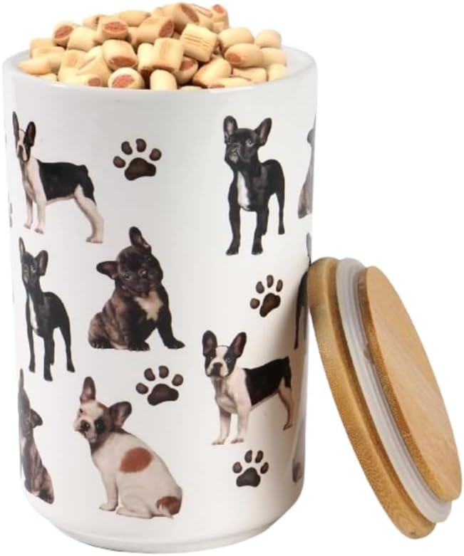Greenline Goods Premium Dog Treat Ceramic Canister Set – French Bulldog Airtight Canister for Fresh Treats, Ceramic Jar & Containers with Lids, Farmhouse Canisters, Ideal Kitchen Canisters