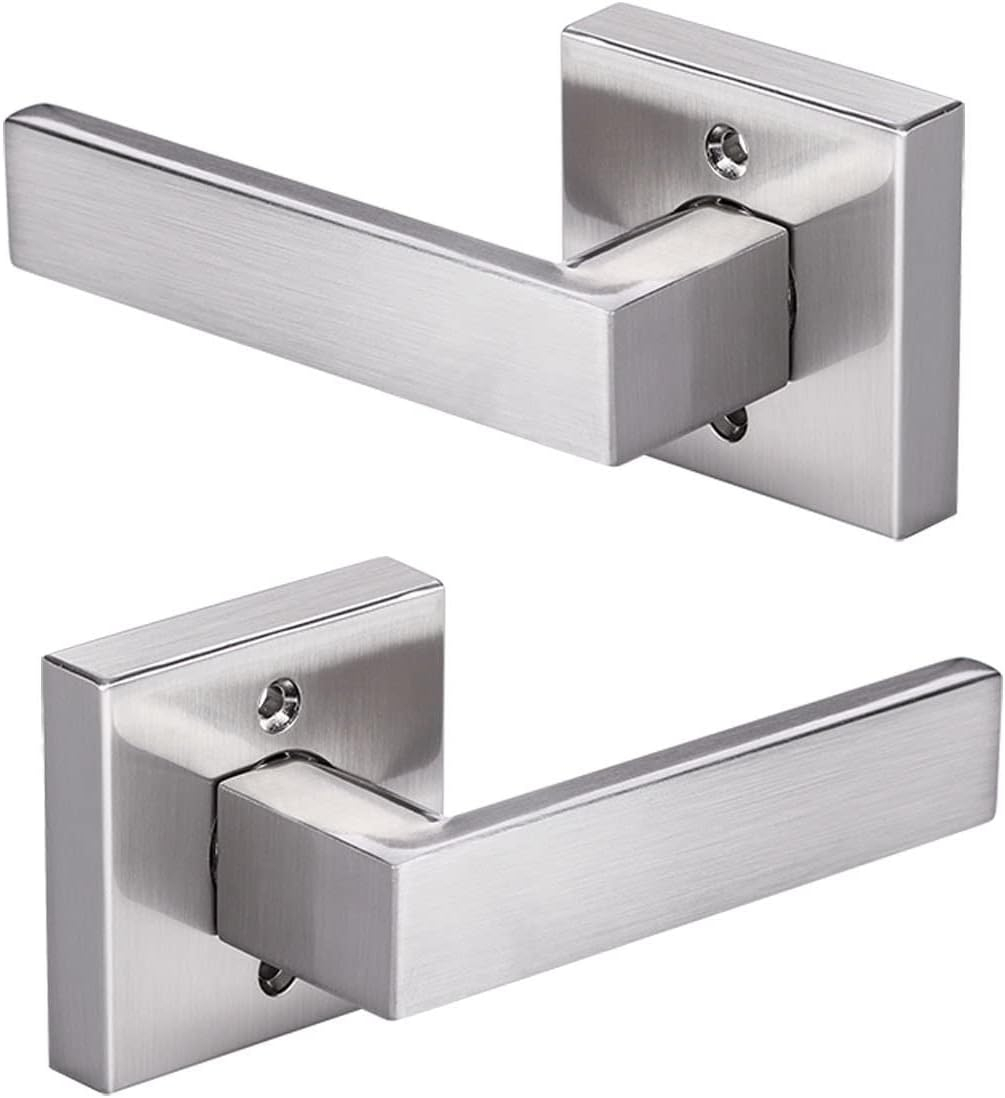 SARTODOORS Pack of 2 Modern Square Satin Nickel Dummy Handle/Non-Turning Single Side Lever for Closet French Doors Heavy Duty