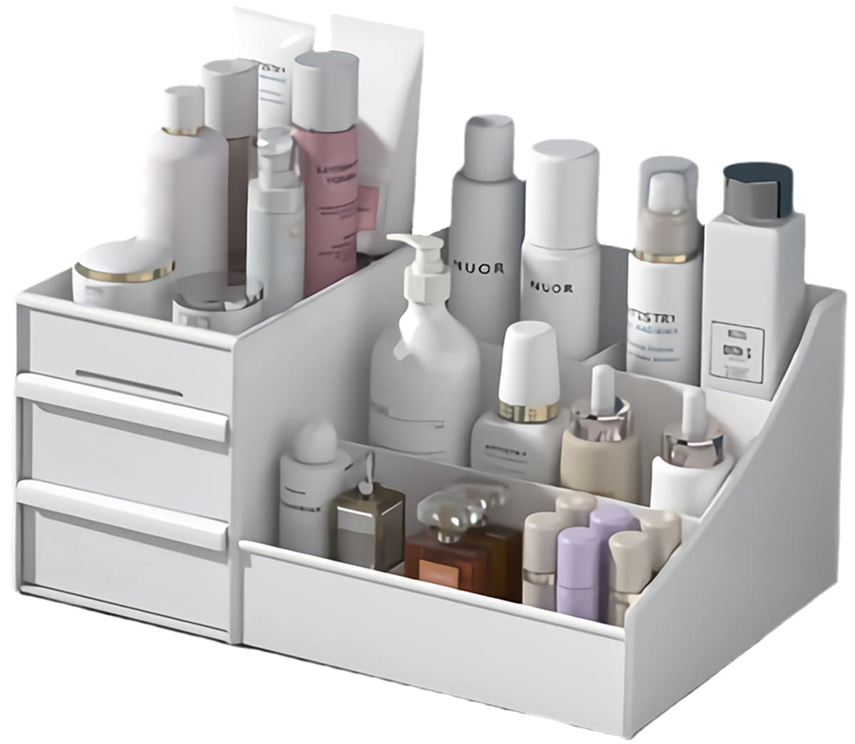 Compact White Plastic Makeup Desk Organizer with Drawers