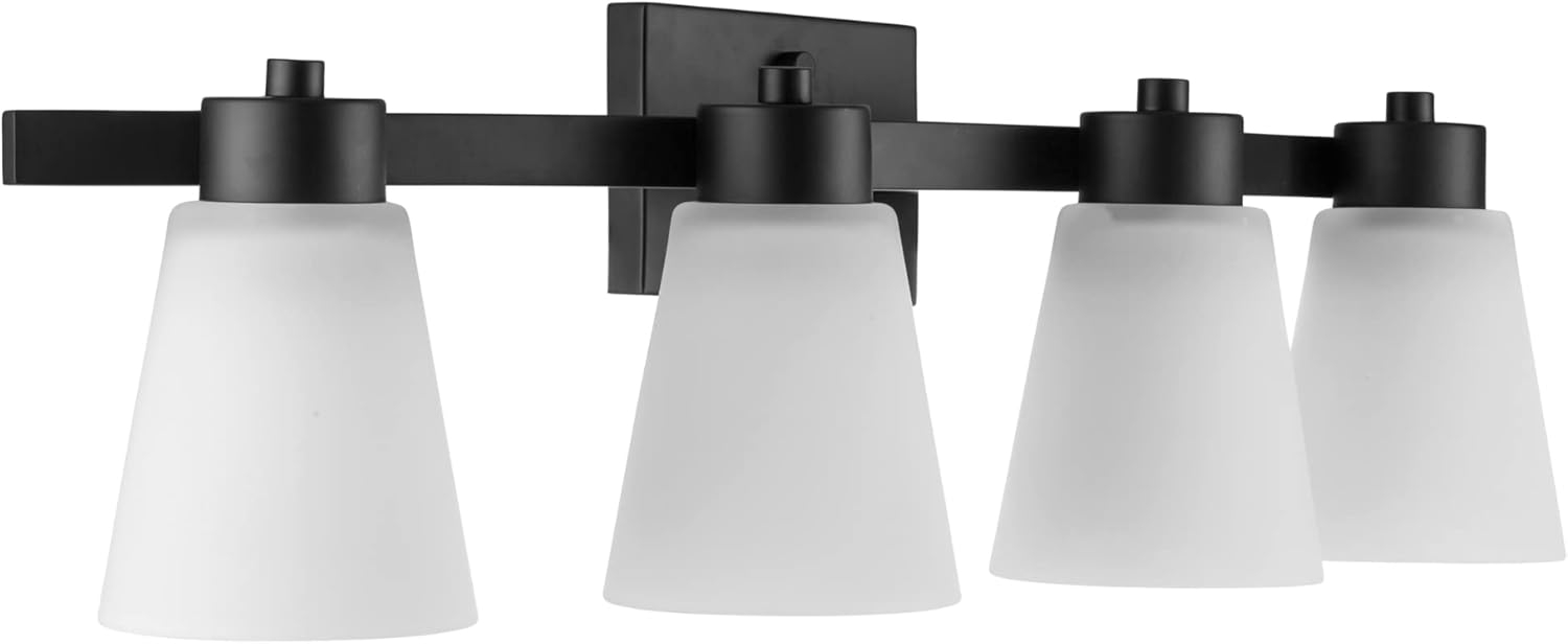 Prominence Home Fairendale 4-Light Matte Black Bathroom Vanity Light with Frosted Glass Shade