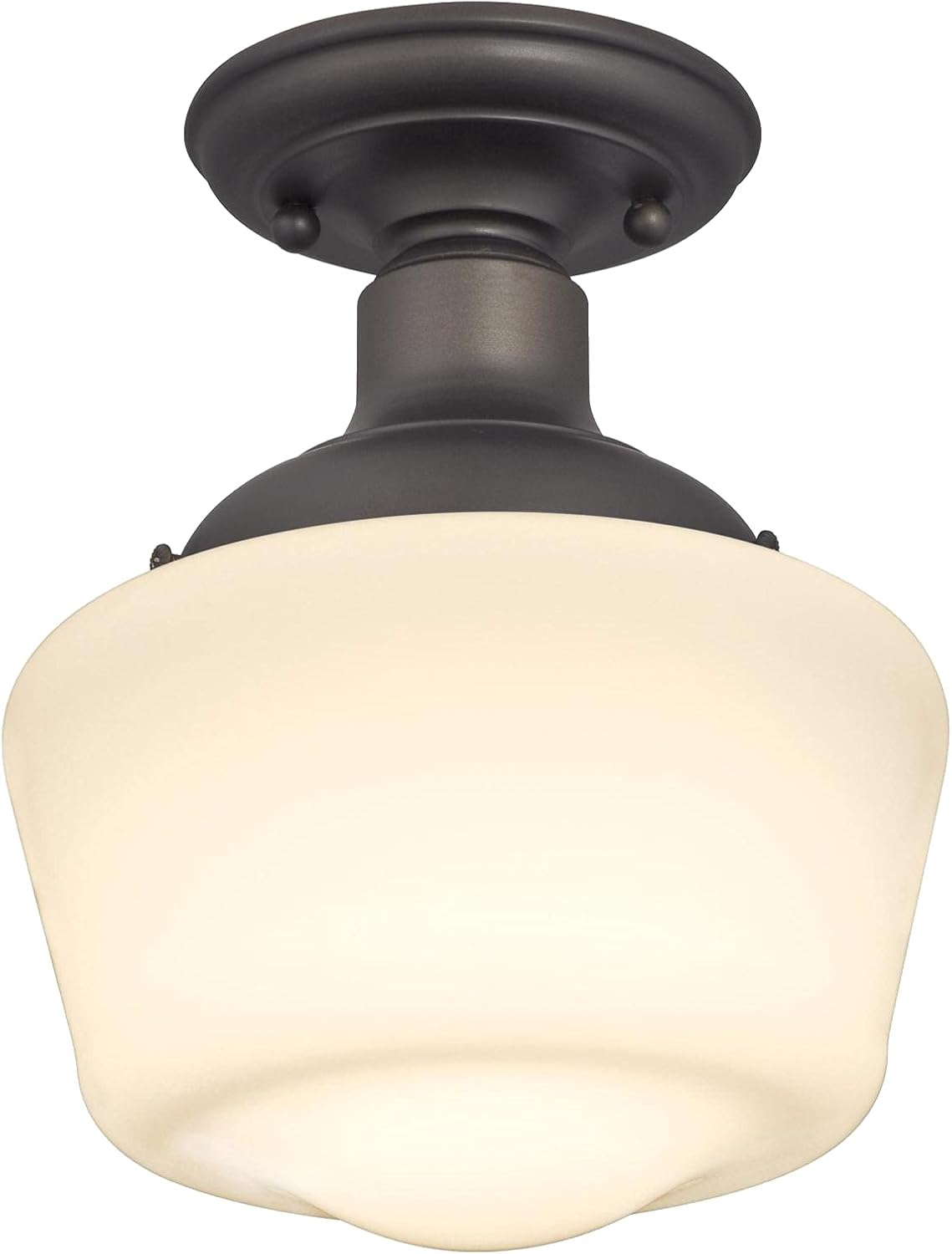 Westinghouse 6342200 Scholar One-Light Indoor Semi-Flush Ceiling Fixture, Oil Rubbed Bronze Finish with White Opal Glass