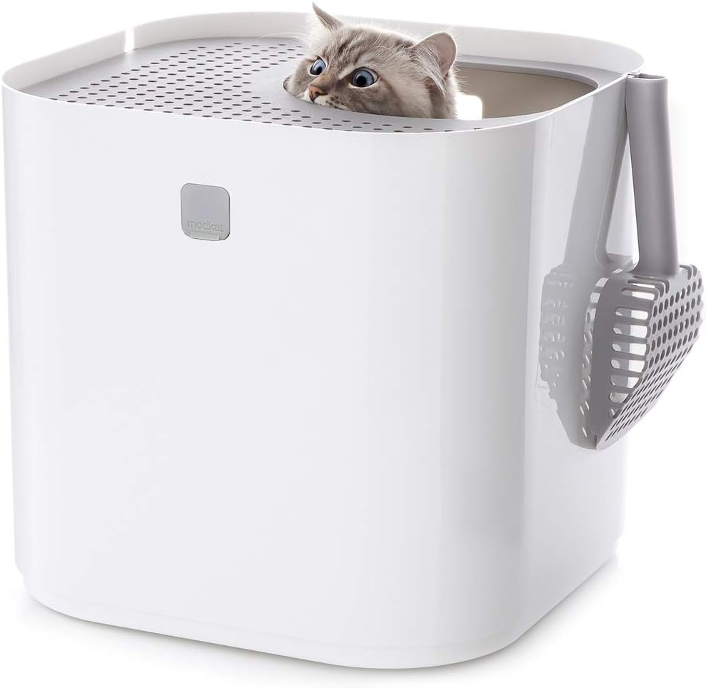 Litter Box, Pet Box with Top-Entry, Litter Box with Includes Scoop and Liner for Living Room, Pet Store, Bedroom, White