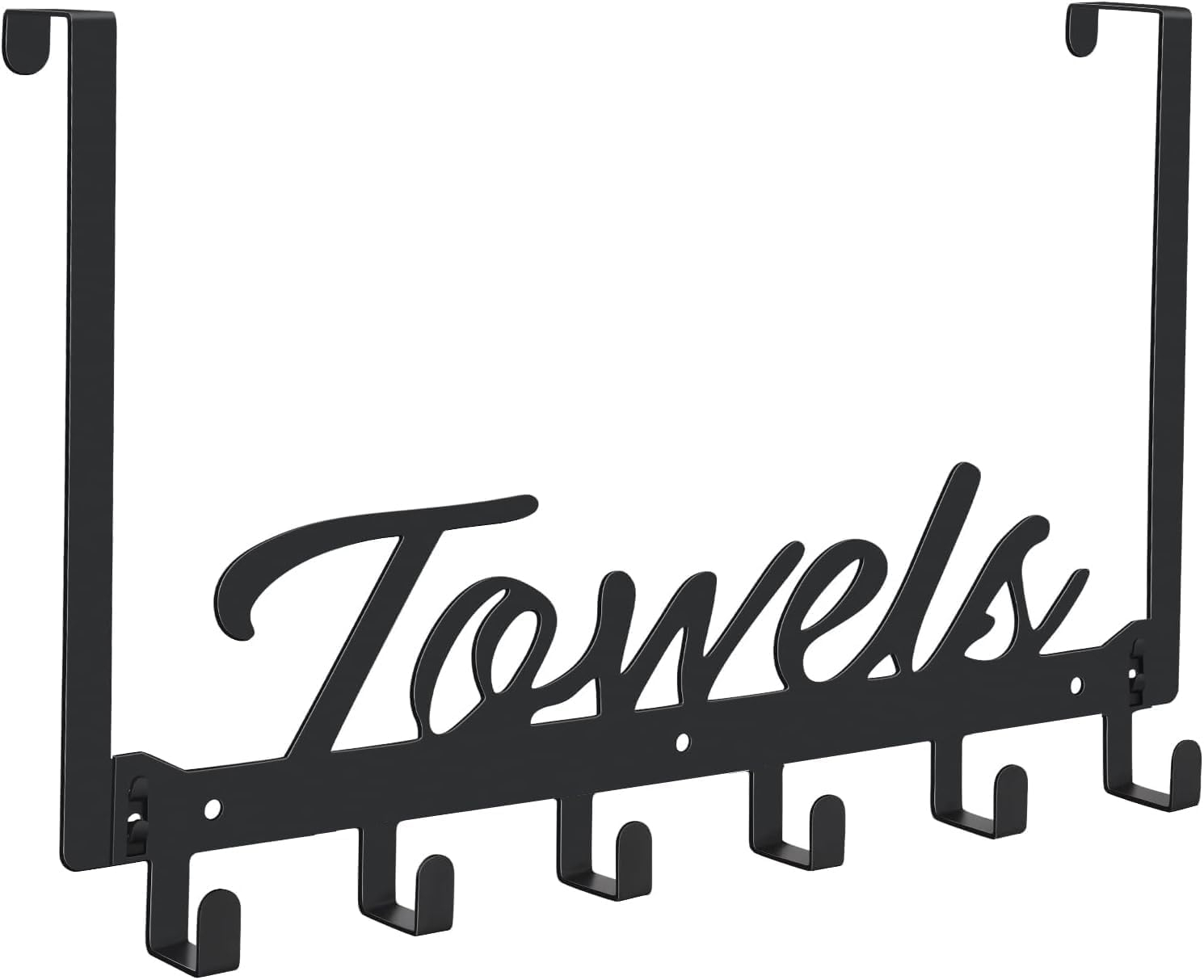 Over The Door Hooks - Heavy Duty Towel Rack with 6 Hooks for Bedroom, Bathroom, Kitchen - Holds Towels, Bags, Coats, Hats - Black