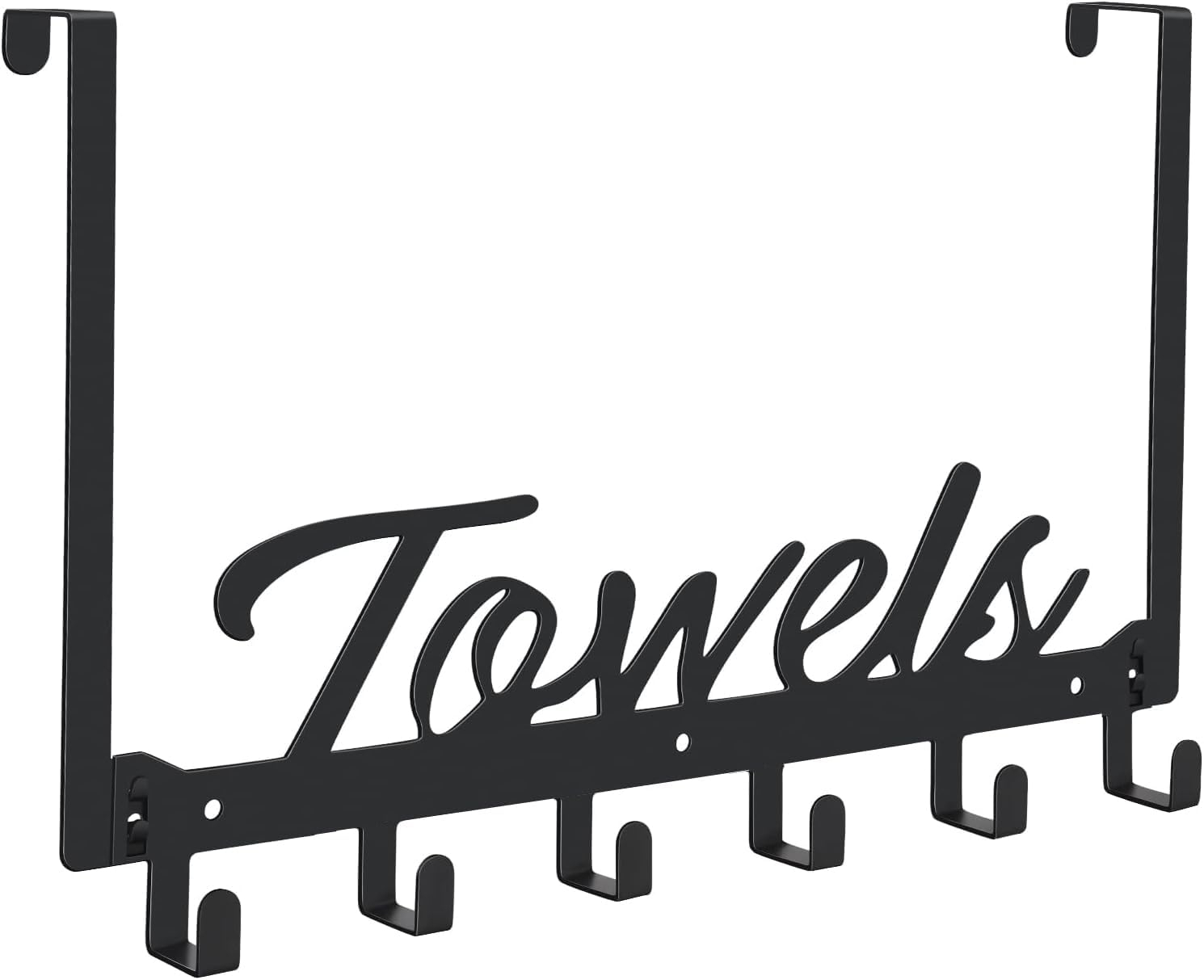 Over The Door Hooks - Heavy Duty Towel Rack with 6 Hooks for Bedroom, Bathroom, Kitchen - Holds Towels, Bags, Coats, Hats - Black