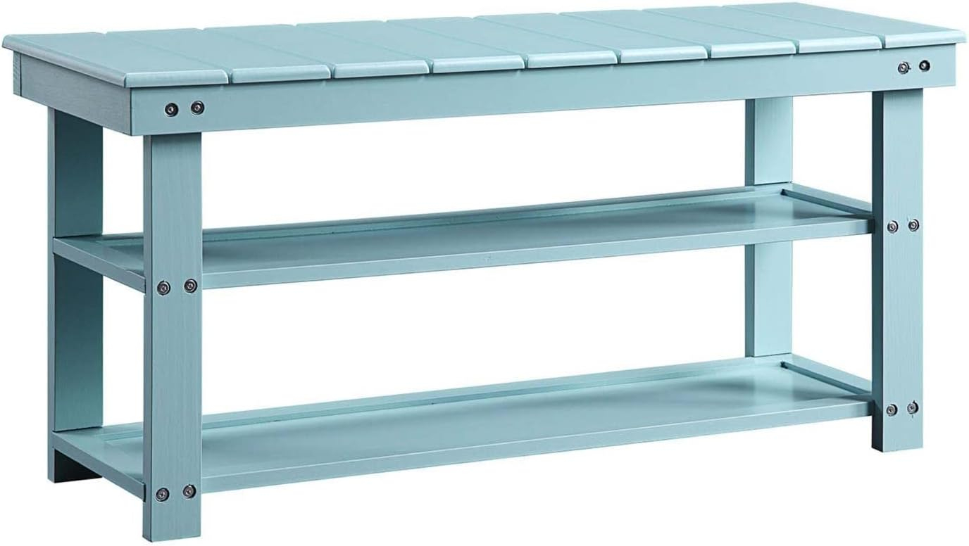 Sea Foam Blue MDF and Wood Utility Mudroom Bench with Storage