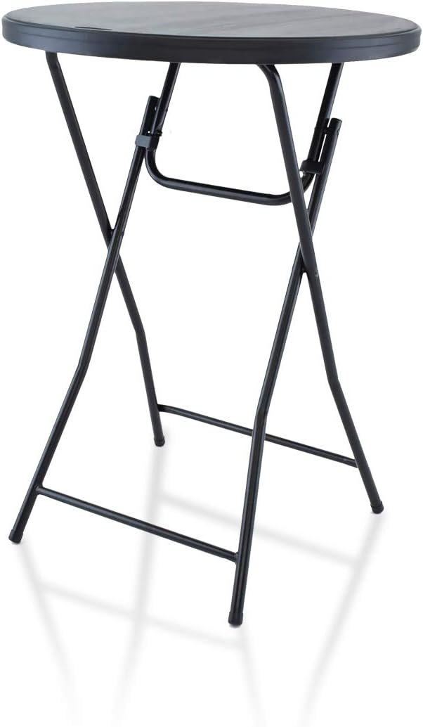 Black Round Blow Molded Plastic Folding Cocktail Table, 32''
