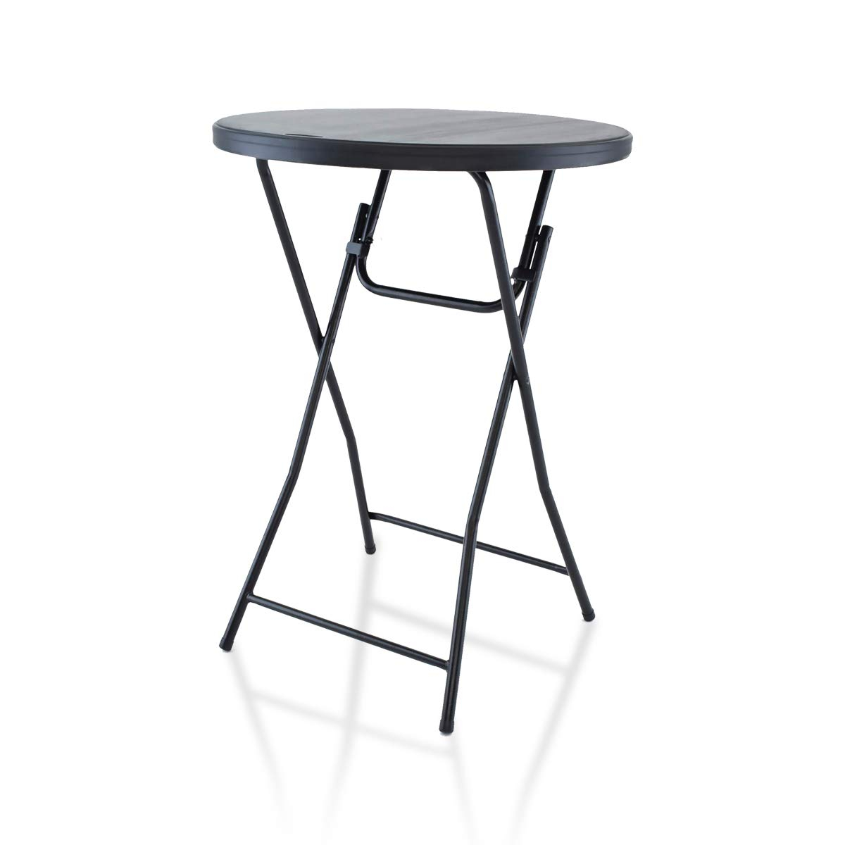 Black Round Blow Molded Plastic Folding Cocktail Table, 32''