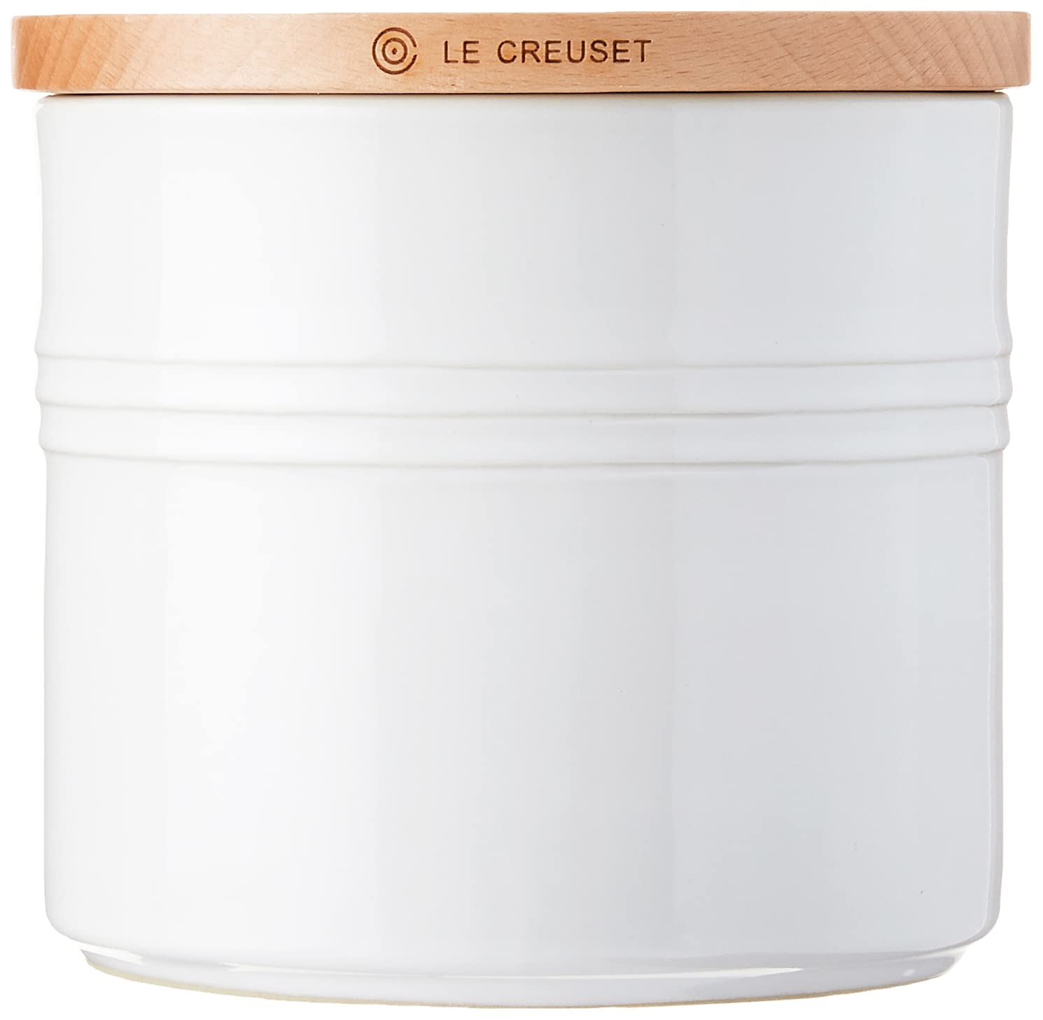 White Ceramic 1.5 qt. Canister with Beechwood Lid