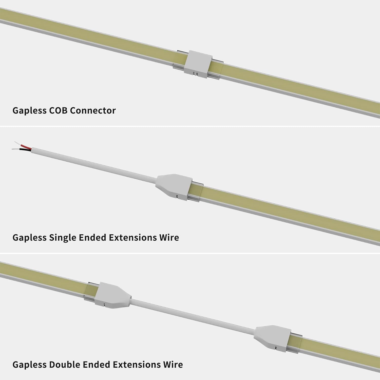 PAUTIX Connectors for IP68 Waterproof COB LED Strip Light,LED Extension Connector Kit,4 Transparent Gapless Combination Connectors,2 Pairs Dual End Jumpers,2 Pairs Strip-to-Wire Connectors