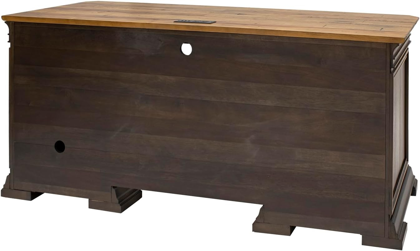 Executive Credenza Desk Writing Table With Solid Wood Plank Top Brown