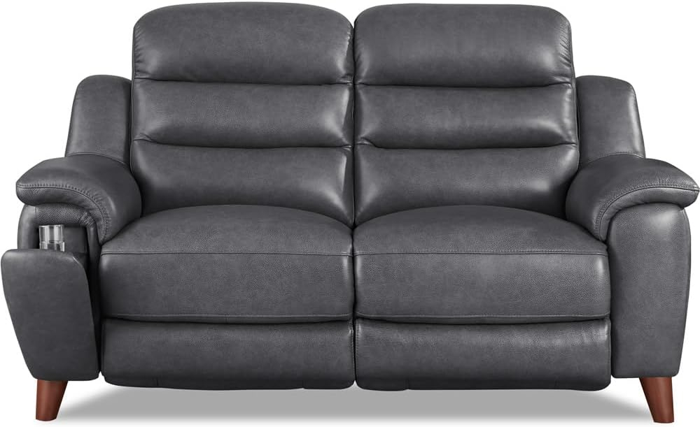 Hydeline Dream Power Headrest Top Grain Leather Zero Gravity Reclining Sofa Couch, 93", Steel Gray, Memory Foam, Pocket Coils and Control Panel
