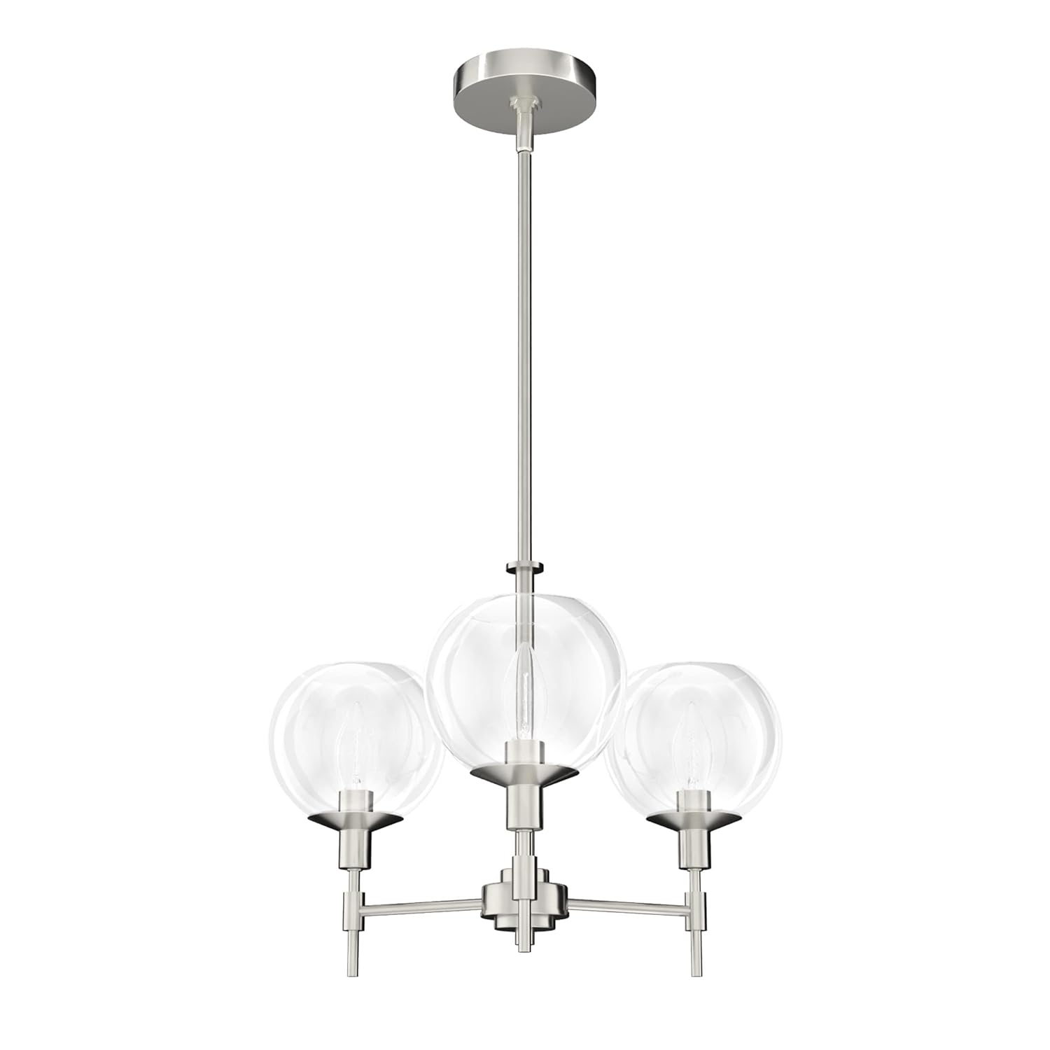 Hunter - Xidane 3-light Brushed Nickel, Medium Size Chandelier, Dimmable, Mid Century Modern Style, Candle Shaped, for Bedrooms, Kitchens, Dining, Living Rooms - 19740