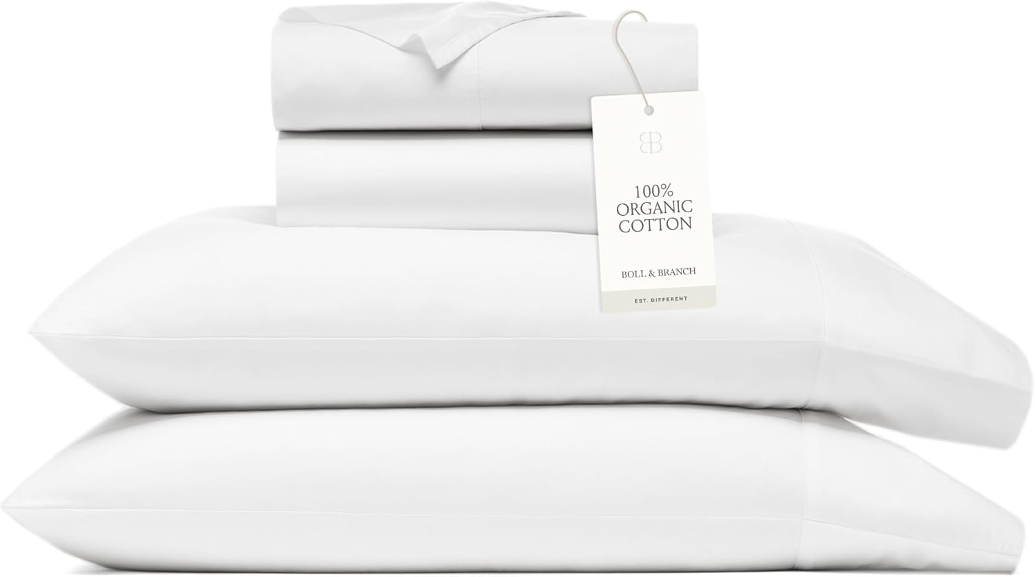 BOLL & BRANCH Signature Hemmed Sheet Set - Twin, White - Luxury 100% Organic Cotton - Includes 1 Flat, 1 Fitted, 2 Pillowcases - Buttery Soft