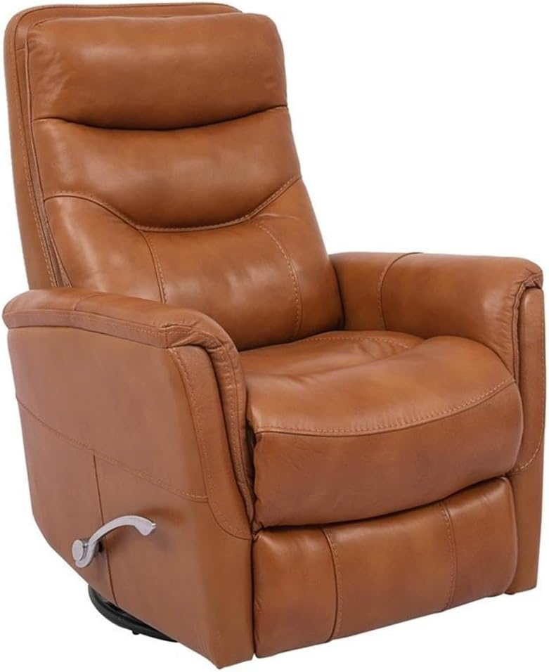 Butterscotch Leather Swivel Recliner with Wood Accents