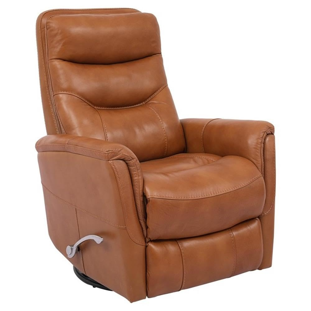 Butterscotch Leather Swivel Recliner with Wood Accents