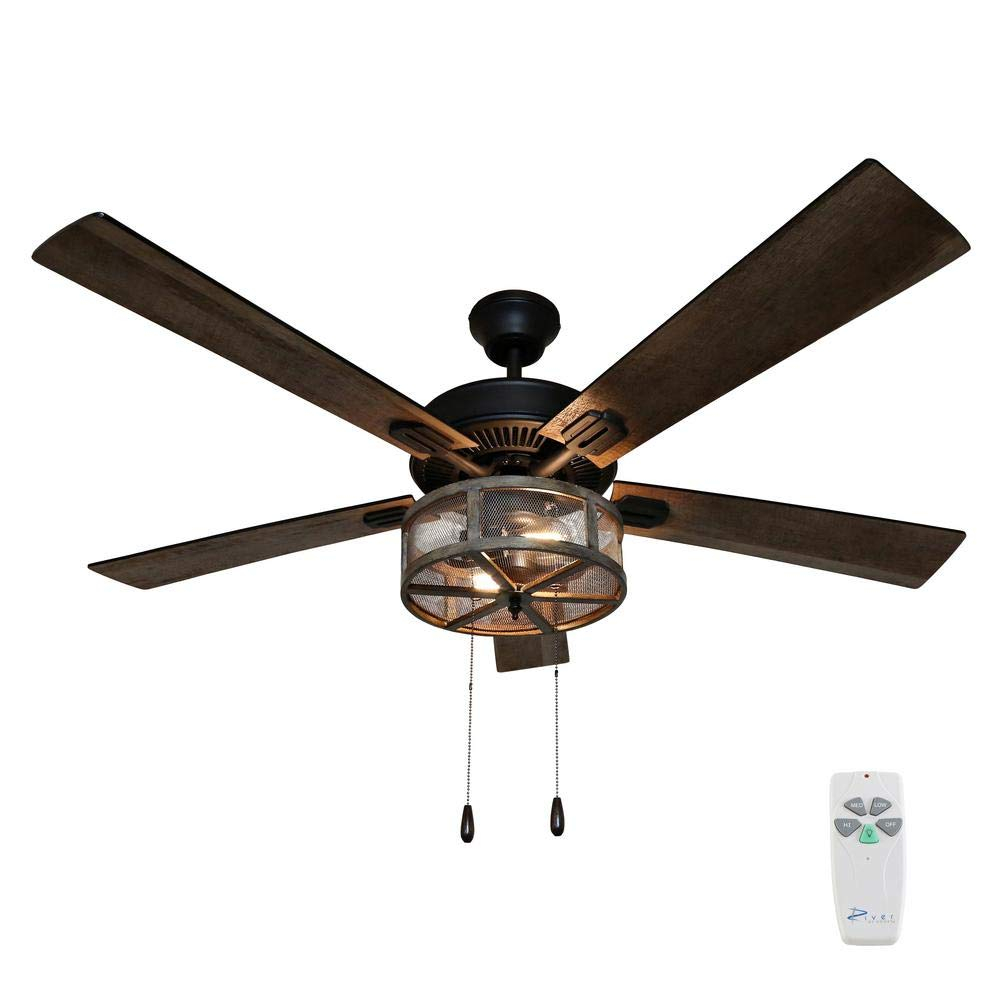 52" Brown Industrial Farmhouse Ceiling Fan with LED Light and Remote